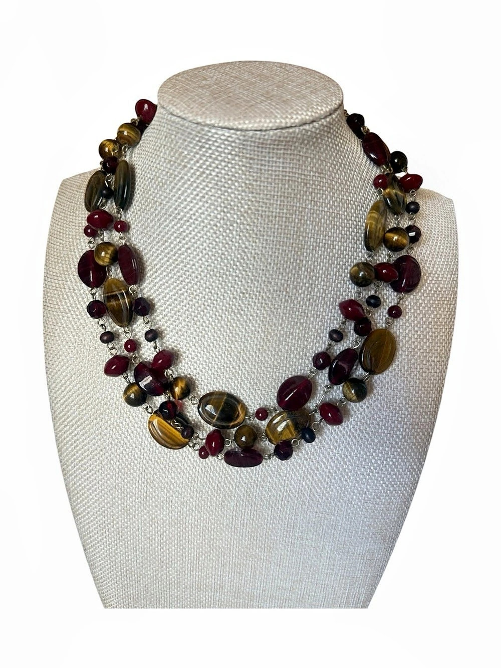 Anne Taylor Multistrand Beaded Necklace in Burgundy & Brown Like New